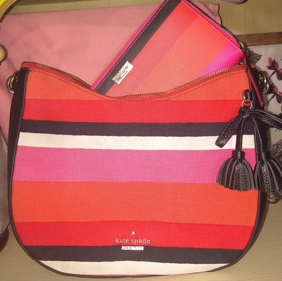Kate Spade Hayes Street Aiden Hobo Bag Co-ordinating Bonita Stripe Wallet - Picture 4 of 13